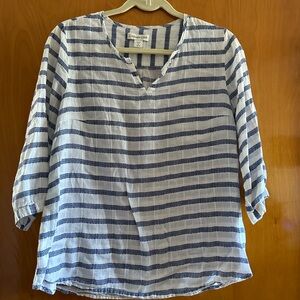 Coldwater Creek Navy and White Patterned Blouse